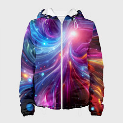 Куртка с капюшоном женская Неоновая абстракция - нейросеть, цвет: 3D-белый