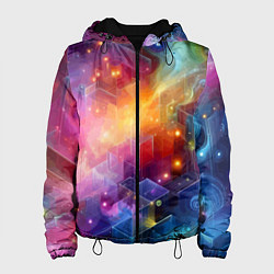 Куртка с капюшоном женская Геометрический неоновый космос - нейросеть, цвет: 3D-черный