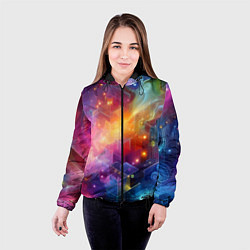 Куртка с капюшоном женская Геометрический неоновый космос - нейросеть, цвет: 3D-черный — фото 2