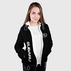 Куртка с капюшоном женская Subaru logo white, цвет: 3D-белый — фото 2