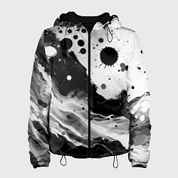 Куртка с капюшоном женская Чёрно-белая абстракция - кляксы, цвет: 3D-черный