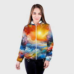 Куртка с капюшоном женская Закат солнца - разноцветные облака, цвет: 3D-белый — фото 2