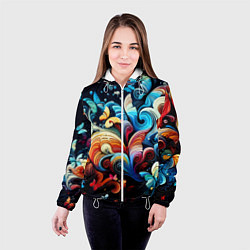 Куртка с капюшоном женская Бабочки и цветы в ночи - фантазия, цвет: 3D-белый — фото 2