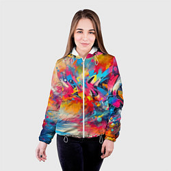 Куртка с капюшоном женская Красочная абстракция - импрессионизм, цвет: 3D-белый — фото 2