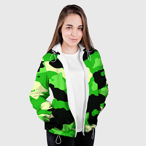 Женская куртка Зелёный камуфляж текстура / 3D-Белый – фото 3