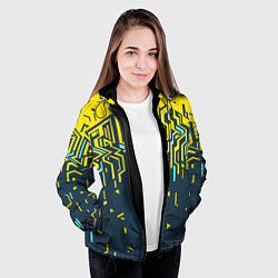 Куртка с капюшоном женская Яркий абстрактный геометрический рисунок для спорт, цвет: 3D-черный — фото 2