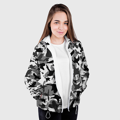 Женская куртка Камуфляж птицы чёрный / 3D-Белый – фото 3