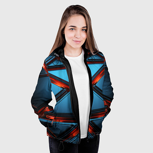 Женская куртка Абстрактные треугольные плиты со светом / 3D-Черный – фото 3