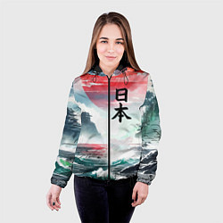 Куртка с капюшоном женская Япония - страна восходящего солнца - акварель, цвет: 3D-черный — фото 2