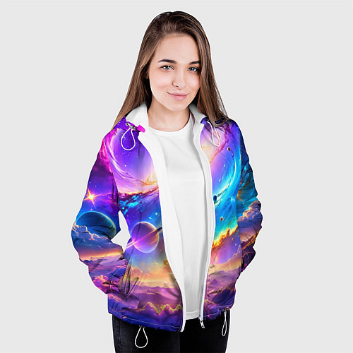 Женская куртка Космос в неоновых тонах / 3D-Белый – фото 3