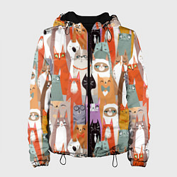 Куртка с капюшоном женская Мультяшные коты мемы, цвет: 3D-черный