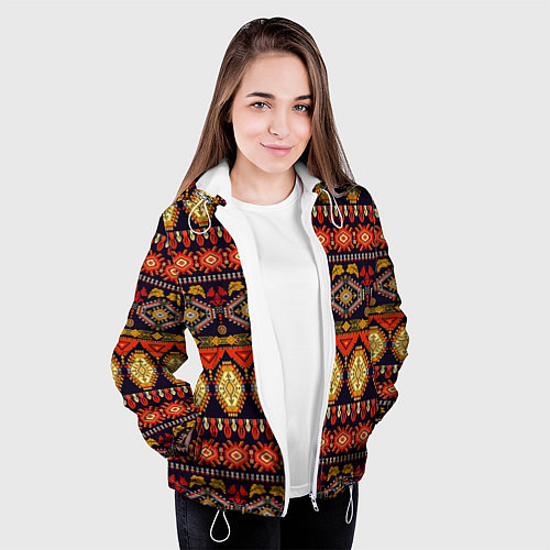 Женская куртка Яркий ромбовидный орнамент / 3D-Белый – фото 3