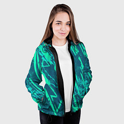 Куртка с капюшоном женская Абстракция геометрический светло зеленый паттерн, цвет: 3D-черный — фото 2