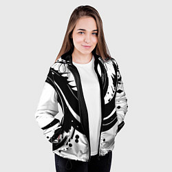 Куртка с капюшоном женская Чёрно-белая экспрессивная абстракция, цвет: 3D-черный — фото 2