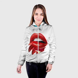 Куртка с капюшоном женская Цветные губы, цвет: 3D-белый — фото 2