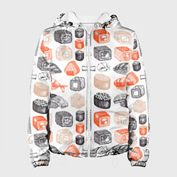 Куртка с капюшоном женская Орнамент суши паттерн, цвет: 3D-белый