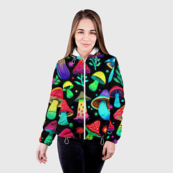 Куртка с капюшоном женская Биолюминесцентные кислотные грибы, цвет: 3D-белый — фото 2