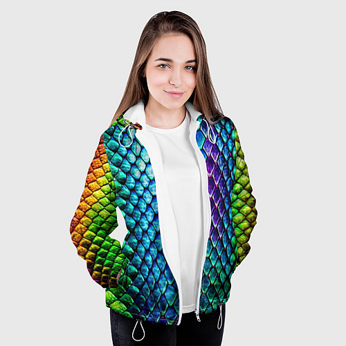 Женская куртка Радужная кожа змеи / 3D-Белый – фото 3