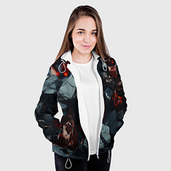 Куртка с капюшоном женская Темные блестящие абстрактные камни, цвет: 3D-белый — фото 2