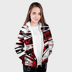 Куртка с капюшоном женская Красно-чёрная агрессивная абстракция на белом фоне, цвет: 3D-белый — фото 2