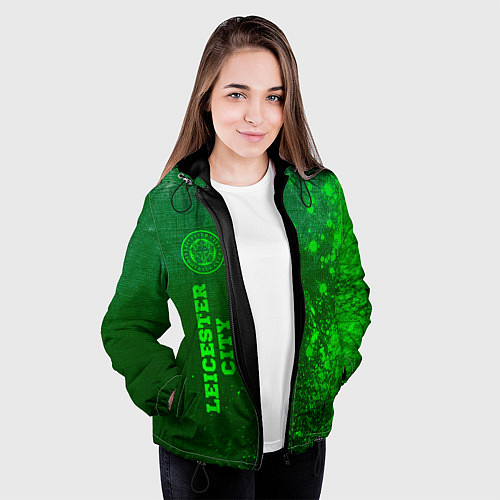 Женская куртка Leicester City - green gradient по-вертикали / 3D-Черный – фото 3