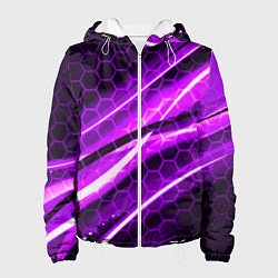 Куртка с капюшоном женская Неоновая броня текстура, цвет: 3D-белый