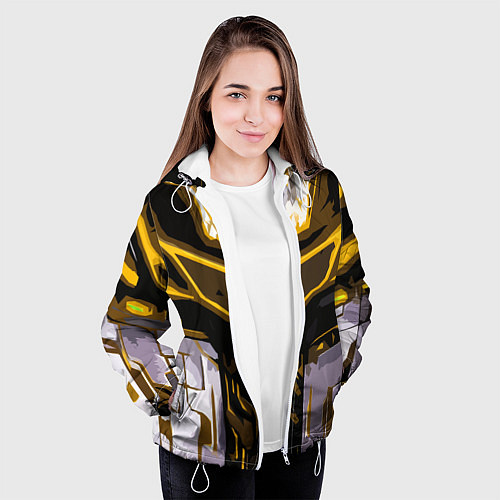 Женская куртка Yellow stripes on a black and white background / 3D-Белый – фото 3