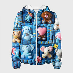 Куртка с капюшоном женская Слоники на пэчворк, цвет: 3D-белый