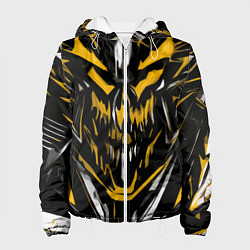 Куртка с капюшоном женская Жёлто-белое абстрактное лицо на чёрном фоне, цвет: 3D-белый