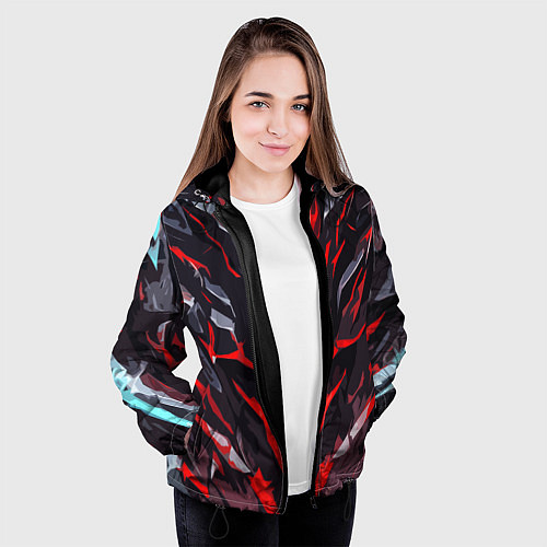 Женская куртка Красные адские полосы на чёрном фоне / 3D-Черный – фото 3