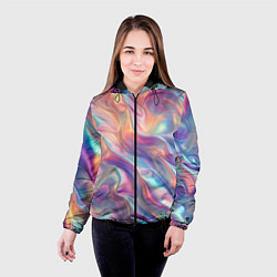Куртка с капюшоном женская Перламутровый голографический градиент, цвет: 3D-черный — фото 2