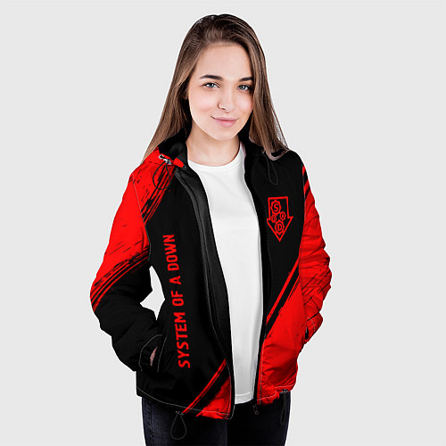 Женская куртка System of a Down - red gradient вертикально / 3D-Черный – фото 3