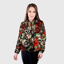 Куртка с капюшоном женская Граффити плюшевого медведя среди акул азарта, цвет: 3D-черный — фото 2