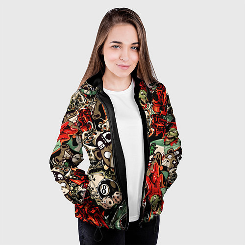 Женская куртка Граффити плюшевого медведя среди акул азарта / 3D-Черный – фото 3