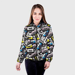 Куртка с капюшоном женская Аудиокассеты паттерн, цвет: 3D-черный — фото 2