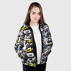 Куртка с капюшоном женская Аудиокассеты паттерн, цвет: 3D-черный — фото 2