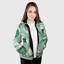 Куртка с капюшоном женская Светло-зеленый узор с завитками, цвет: 3D-черный — фото 2