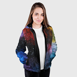 Куртка с капюшоном женская Акварельная цветная абстракция, цвет: 3D-черный — фото 2