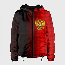 Куртка с капюшоном женская Герб РФ текстура красный, цвет: 3D-черный