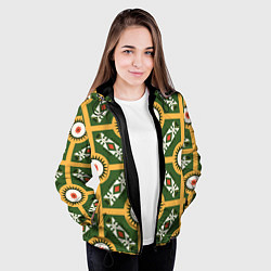 Куртка с капюшоном женская Желто-зеленый этнический паттерн, цвет: 3D-черный — фото 2
