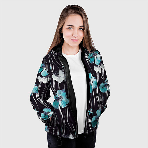 Женская куртка Цветы и волнообразные линии / 3D-Черный – фото 3