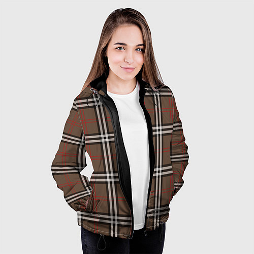 Женская куртка Стильная клетка - шотландка / 3D-Черный – фото 3