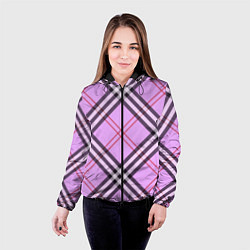 Куртка с капюшоном женская Стильная клетка - крупно, цвет: 3D-черный — фото 2