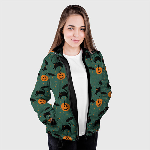 Женская куртка Хэллоуин и черный кот / 3D-Черный – фото 3