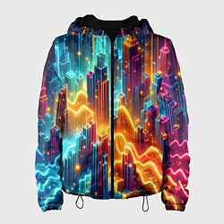 Куртка с капюшоном женская Neon metropolis - vaporwave, цвет: 3D-черный