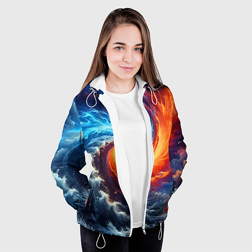 Женская куртка Столкновение двух стихий - инь янь / 3D-Белый – фото 3