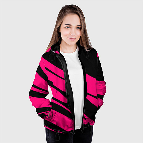 Женская куртка Чёрный с ярко-розовыми полосами / 3D-Черный – фото 3