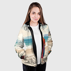 Куртка с капюшоном женская Летний пейзаж с женщиной на пляже, цвет: 3D-черный — фото 2
