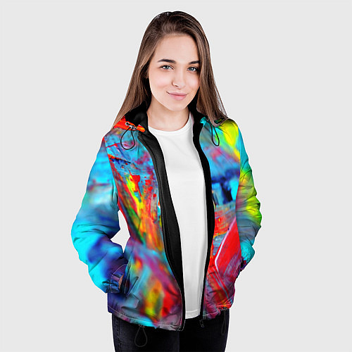 Женская куртка Абстрактные краски неон / 3D-Черный – фото 3