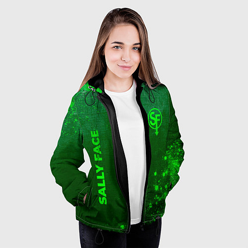 Женская куртка Sally Face - green gradient вертикально / 3D-Черный – фото 3